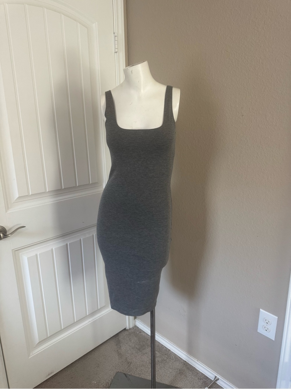 Cotton On Charcoal Gray Sleeveless Square-Neck Bodycon Dress